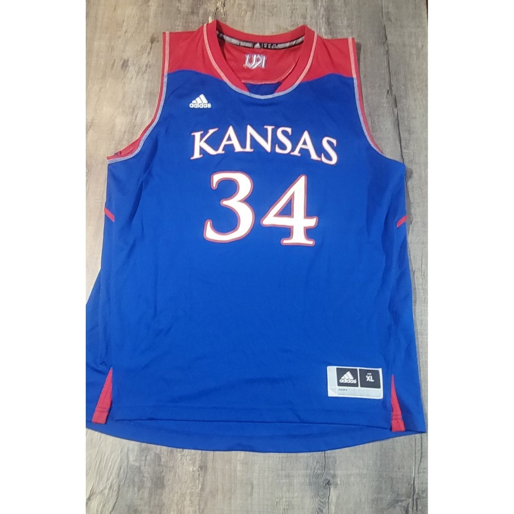 Kansas Jayhawks Adidas Mens Size XL Blue #34‎ Basketball Team Jersey KU Ncaa Euc